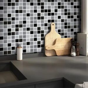 Papel de Parede Adesivo Pastilha Mesclado Cinza 300x52cm