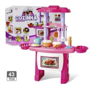 Cozinha Infantil 43 Peças Importway Completa Rosa com Som e Luz