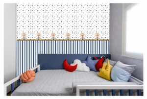 Papel de Parede Adesivo Infantil Ursinho Azul 300x52cm