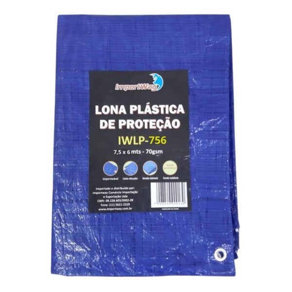Lona plástica 7,5x6m azul impermeável Importway com ilhoses