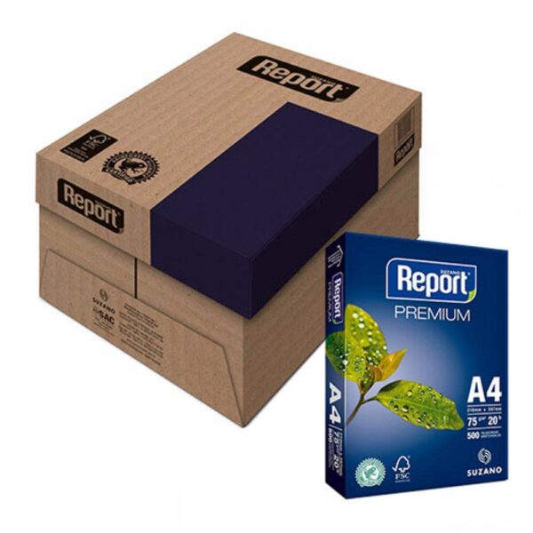 Papel Sulfite A4 Report Premium 75g Caixa 10 Resmas 5000 Folhas 1 Caixa com 10 resmas de papel sulfite A4 Report Premium 75g