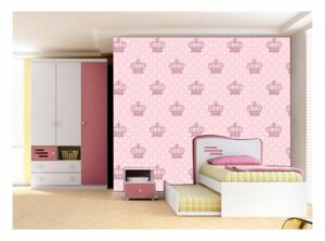 Papel de Parede Adesivo Poá Coroa Rosa 300x52cm Infantil