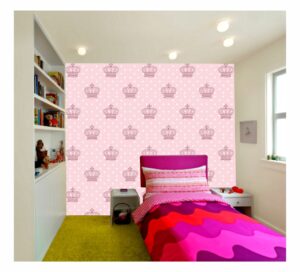 Papel de Parede Adesivo Poá Coroa Rosa 300x52cm Infantil