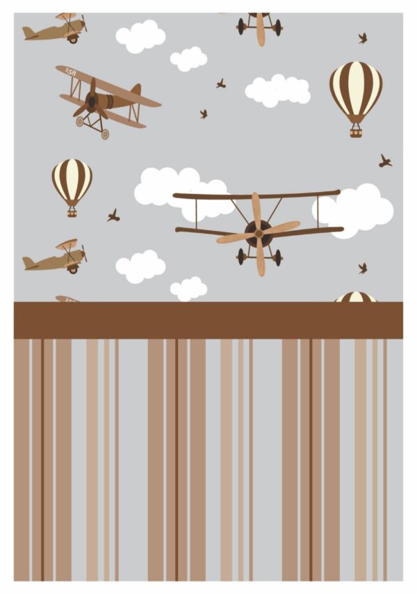 Papel de Parede Adesivo Infantil Aviões Marrom 300x52cm