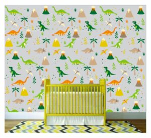 Papel de parede adesivo infantil dinossauros colorido para decoração de quarto de bebê