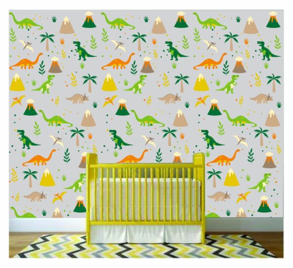 Papel de Parede Adesivo Infantil Dinossauros 300x52cm 1 Papel de parede adesivo infantil dinossauros colorido para decoração de quarto de bebê