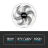 Ventilador de Parede 50cm Turbão 130W Bivolt Oscilante 3 016CTRIO Ventilador 50cm Turbao 02