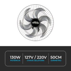 Ventilador de Parede 50cm Turbão 130W Bivolt Oscilante