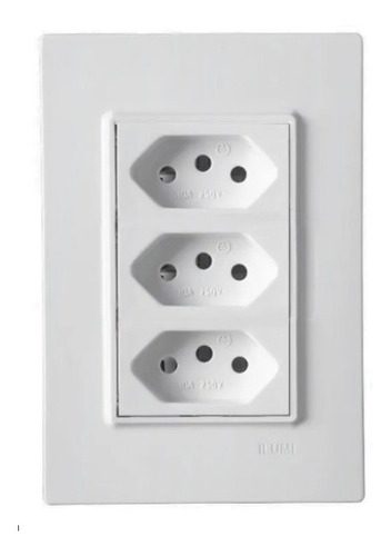 Conjunto 3 Tomadas 10a Ilumi Vivaz Completo 4x2 1 Conjunto 3 tomadas 10a Ilumi Vivaz branco com placa 4x2