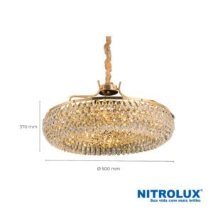 Lustre Dourado de Cristal 50cm 6 Lâmpadas LTR-025 Nitrolux