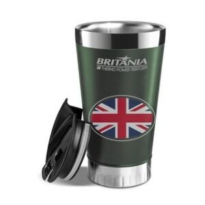 Copo térmico Britânia 475ml verde em aço inox com tampa e abridor