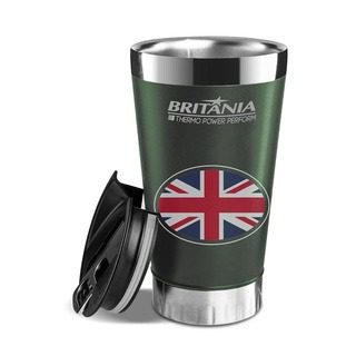 Copo térmico Britânia 475ml verde em aço inox com tampa e abridor