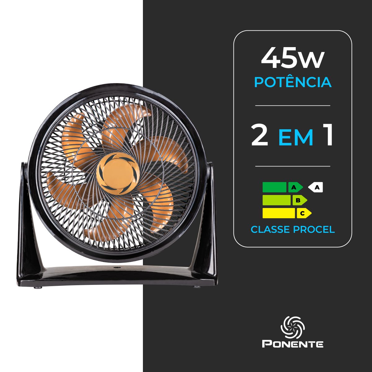 Ventilador Turbo 35cm 3 em 1 Ponente Mesa Parede Chão - Imagem 3