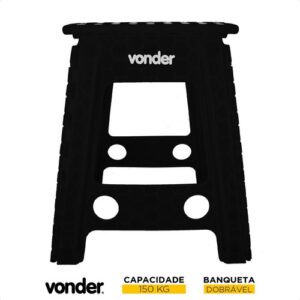 Banqueta Dobrável 45cm Vonder Preta Resistente 150kg