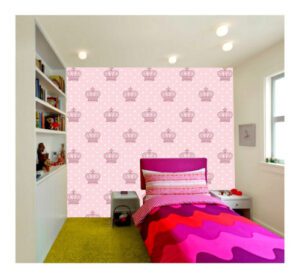 Papel de Parede Infantil Coroa Rosa 3,00m x 0,52m Adesivo