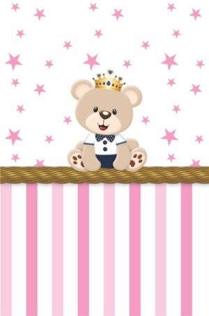 Papel de Parede Adesivo Infantil Ursinho Estrela Rosa 300x52cm