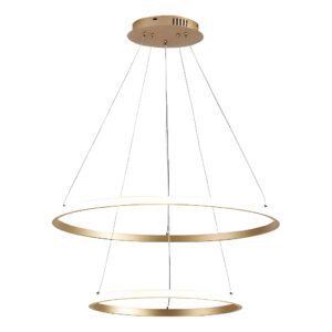 Pendente LED 2 Anéis 60cm Dourado 48W Bivolt Moderno