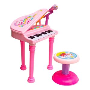 Piano Infantil com Banquinho e Microfone 24 Teclas Rosa
