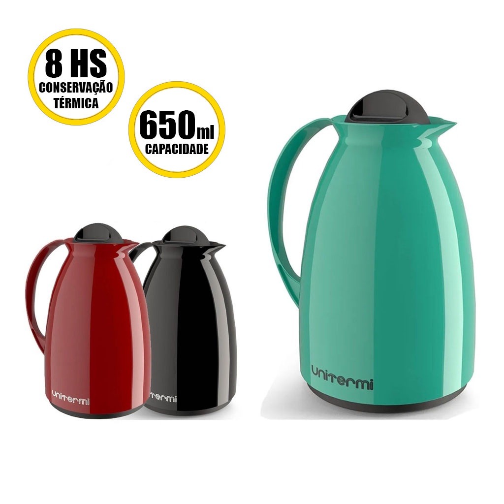 Garrafa Térmica Para Café Chá 650ml Unitermi Florença Ampola de Vidro Com Alça - Imagem 1