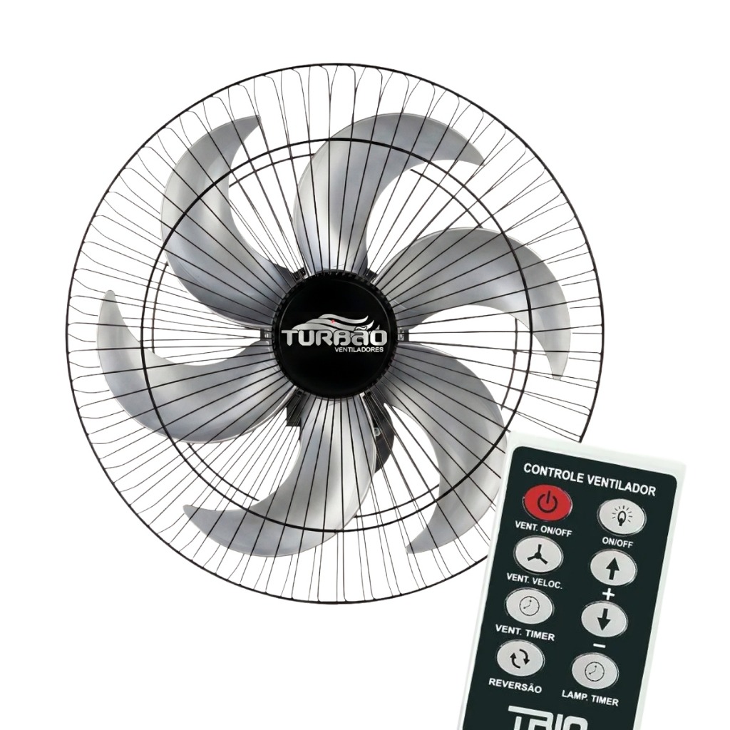 Ventilador de Parede Turbão 50cm 130W Bivolt com Controle Remoto 6 pás Preto Prata - Imagem 4