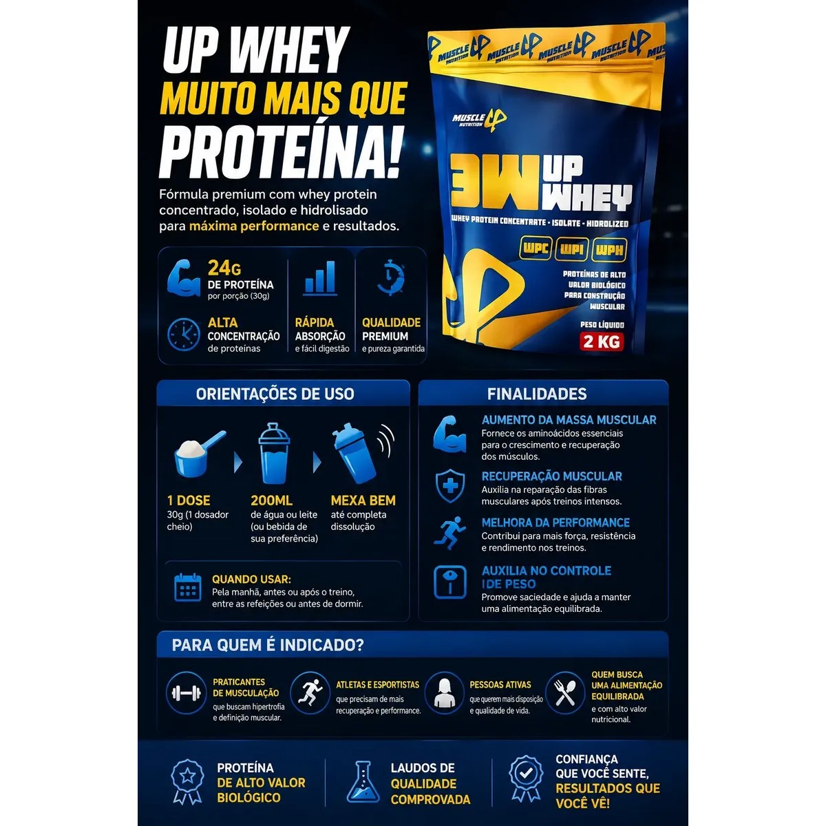 Whey Protein 3W Muscle Up 2kg - 24g Proteína por Dose - Imagem 7