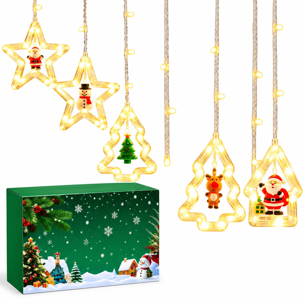 Soluções para o seu bem estar! 14 Cortina LED de Natal 3m Branco Quente Bivolt 3 Modos de Luz Enfeites Pendurados