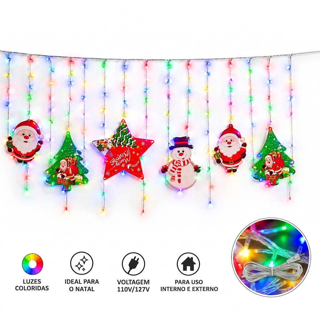 Soluções para o seu bem estar! 15 Cortina LED Natal 3m 10 Pendentes Dupla Camada