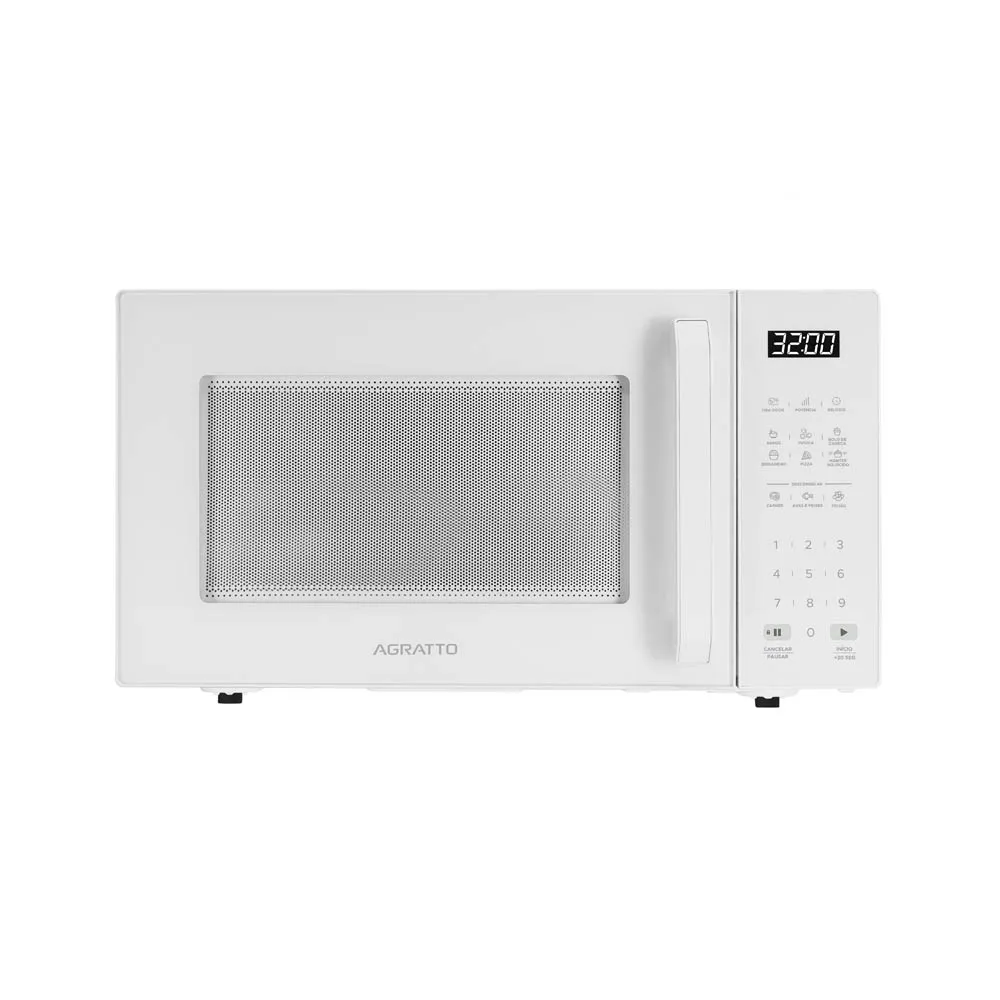 Micro-ondas 32 Litros Agratto branco com painel digital e puxador lateral, 1400W de potência