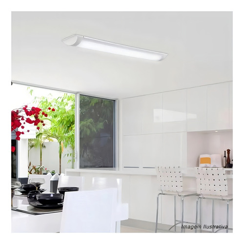 Luminaria Tubular Led Slim 36W 6500K 100cm Sobrepor Branco Bivolt