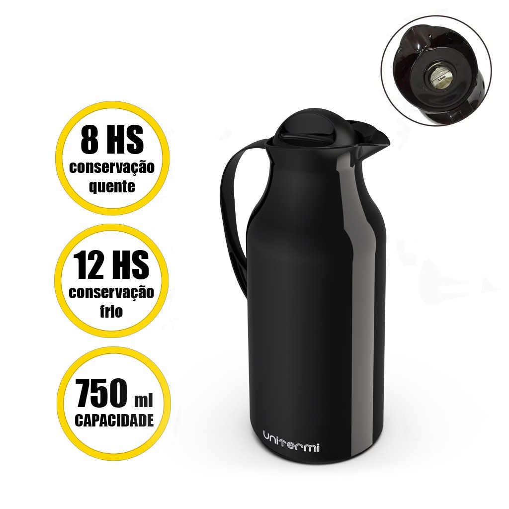Garrafa Térmica Unitermi Siena 750ml Ampola de Vidro Para Café Chá